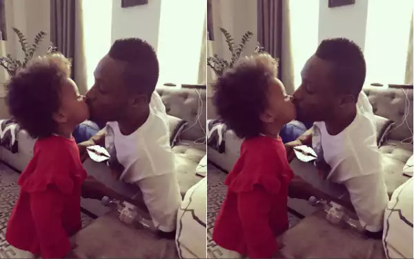 Mikel Obi and One of Twin Girls Locked in an Affectionate Kiss (Photos)